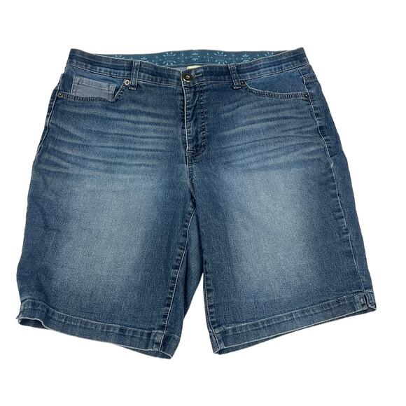 Faded Glory Denim Bermuda Shorts Stretch Waist Patchwork Pocket Plus Size 16W - Picture 2 of 9